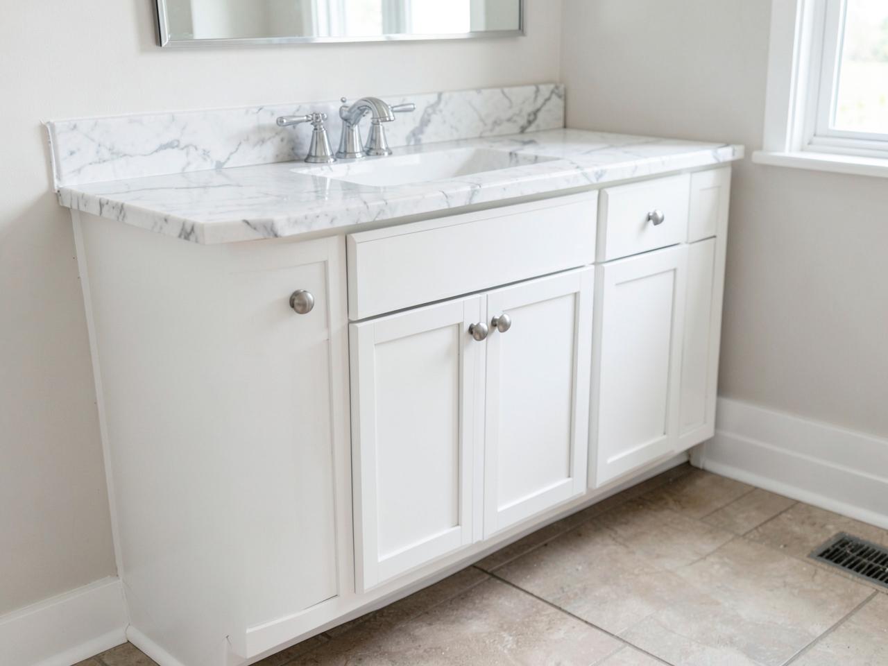 New bathroom vanity installed and caulked neatly as part of a small home repair job
